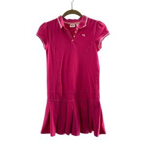 Veronica Girls Hot Pink Polo Dress Pleated Skirt 10/12 Cotton Blend Short Sleeve